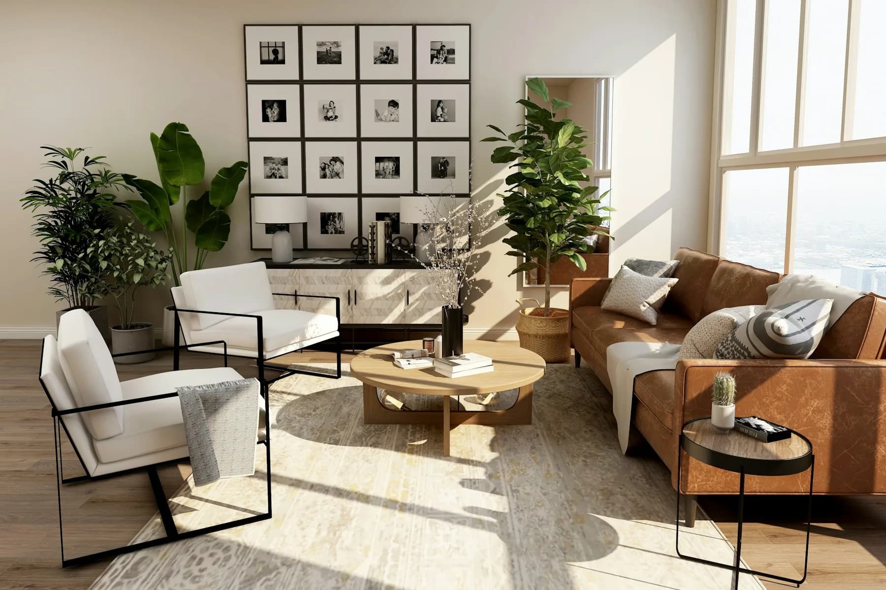 A person relaxing at home in a bright, comfortable living space